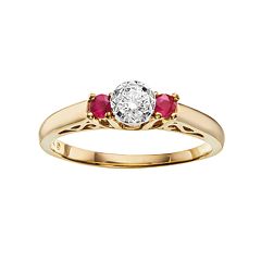 Cherish Always 10k Gold 1/7 Carat T.W. Certified Diamond & Ruby Engagement Ring by