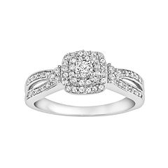 Simply Vera Vera Wang 14k White Gold 3/8 Carat T.W. Diamond Cushion Halo Engagement Ring by