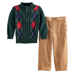 Baby Boy Great Guy Argyle 1/2-Zip Sweater & Corduroy Pants Set