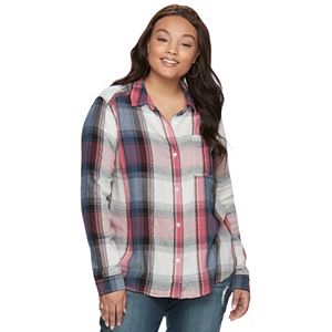Juniors' Plus Size Mudd® Plaid Flannel Shirt