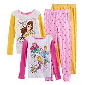 Disney's Belle, Ariel, Cinderella & Rapunzel Girls 4-10 4-pc. Tops & Bottoms Pajama Set