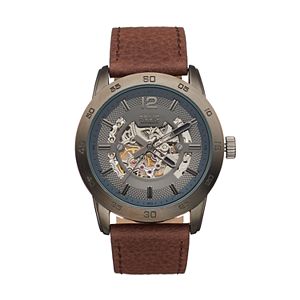 Relic Men's Kyle Leather Automatic Skeleton Watch