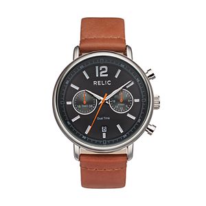 Relic Men's Troy Dual Time Leather Watch