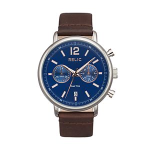 Relic Men's Troy Dual Time Leather Watch