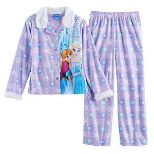 Disney's Frozen Elsa & Anna Girls 4-10 Plush Lined Top & Bottoms Pajama Set