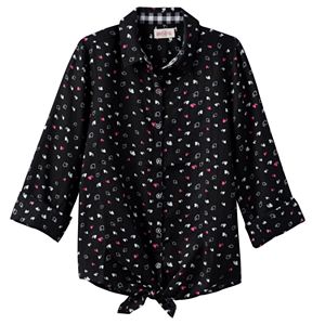 Girls 7-16 SO® Tie-Front Patterned Shirt