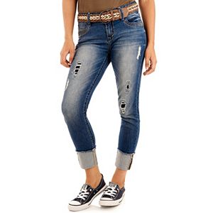 Juniors' Wallflower Curvy Ripped Ankle Jeans