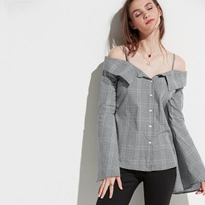 k/lab Plaid Off The Shoulder Shirt