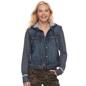 Juniors' Mudd® Knit Sleeve Denim Jacket