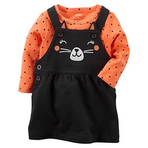 Baby Girl Carter's French Terry Black Cat Jumper & Polka-Dot Bodysuit Set
