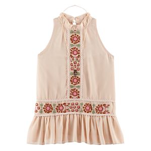 Girls 7-16 Knitworks Embroidered Chiffon Peplum Top with Necklace