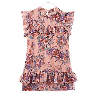 Girls 7-16 Knitworks Floral Ruffled Chiffon Top with Necklace