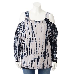 Plus Size Rock & Republic® Tie-Dye Cold-Shoulder Sweater
