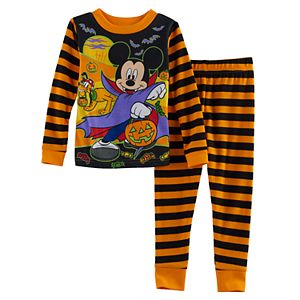 Disney's Mickey Mouse Toddler Boy Striped Halloween Glow in the Dark Top & Pants Pajama Set