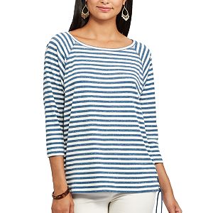 Petite Chaps Striped Lace-Up Pullover