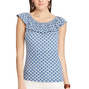 Petite Chaps Printed Off-the-Shoulder Top