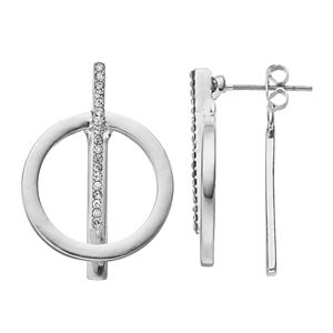 Chaps Circle & Pave Bar Nickel Free Front Back Earrings