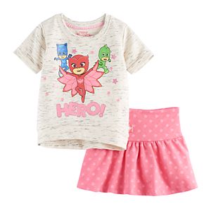 Toddler Girl PJ Masks Owlette, Catboy & Gekko Graphic Sweatshirt & Polka-Dot Skirt Set