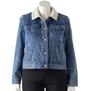 Juniors' Plus Size Mudd® Sherpa-Lined Jean Jacket