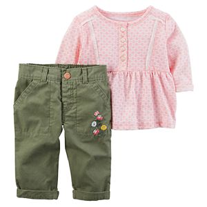 Baby Girl Carter's Geometric Henley Top & Embroidered Pants Set