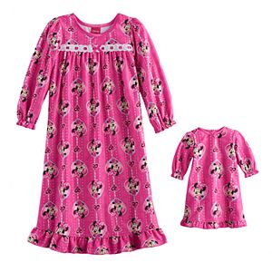Disney's Minnie Mouse Toddler Girl Ruffled Nightgown & Doll Gown Set