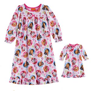 Toddler Girl Paw Patrol Marshall, Skye & Chase Nightgown & Doll Gown Set