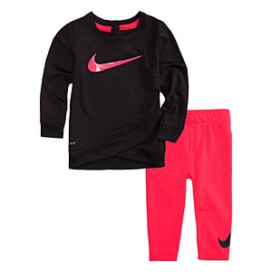 Baby Girl Nike Dri-FIT Crossover Hem Black Tunic & Leggings Set