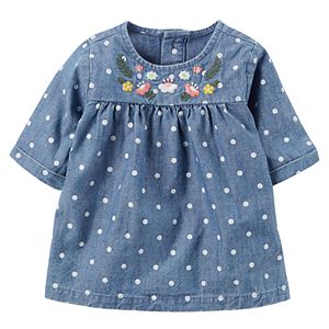 Baby Girl Carter's Polka-Dot Embroidered Chambray Top