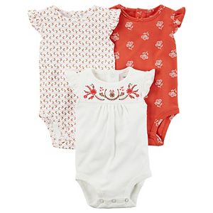 Baby Girl Carter's 3-pk. Print & Embroidered Bodysuits