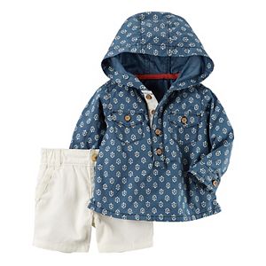 Baby Boy Carter's Hooded Chambray Top & Khaki Shorts Set
