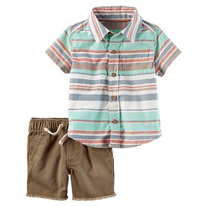 Baby Boy Carter's Striped Shirt & Frayed Shorts Set