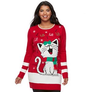 Juniors' Plus Size It's Our Time  FaLaLa Kitty Sweater Tunic