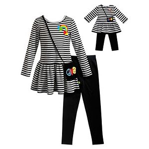 Girls 4-14 Dollie & Me Striped Dress, Leggings & Purse Set
