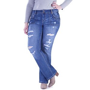 Juniors' Plus Size Amethyst Ripped Baby Bootcut Jeans