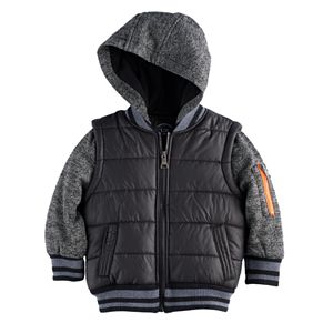 Boys 4-7 Urban Republic Mixed Media Mock Layer Quilted Midweight Jacket