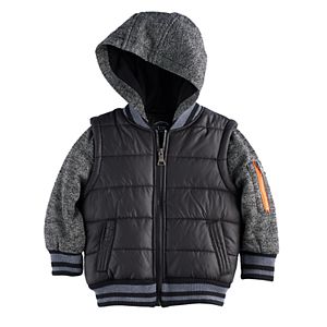 Toddler Boy Urban Republic Mixed Media Mock Layer Quilted Midweight Jacket