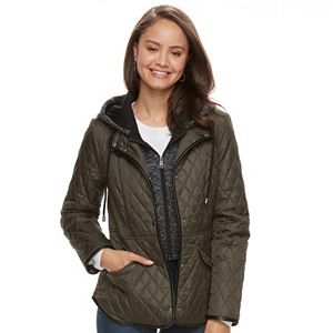 Juniors' Sebby Fleece Bib Hooded Quilted Jacket