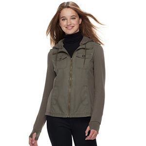 Juniors' Sebby Twill & Knit Sleeve Jacket