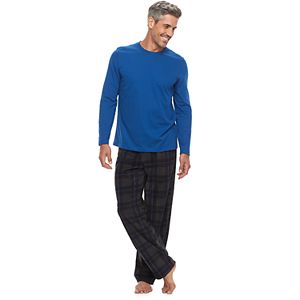 Men's 2-piece Solid Tee and Patterned Microfleece Lounge Pants Set