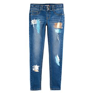 Girls 7-16 & Plus Size SO® Double-Button Foil Paint Skinny Jeans