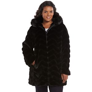 Plus Size Gallery Hooded Faux-Fur Jacket