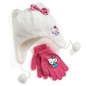 Girls 4-16 Hello Kitty® Faux-Fur Plush 3D Hat & Gloves Set