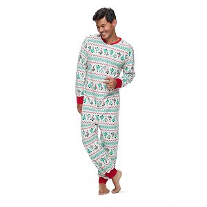 Men's Jammies For Your Families Christmas Tree Fairisle One-Piece Fleece Pajamas