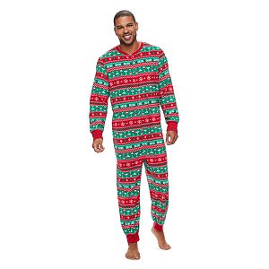 Men's Jammies For Your Families Cheers Fairisle One-Piece Fleece Pajamas