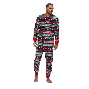 Men's Jammies For Your Families Snowman Fairisle One-Piece Fleece Pajamas