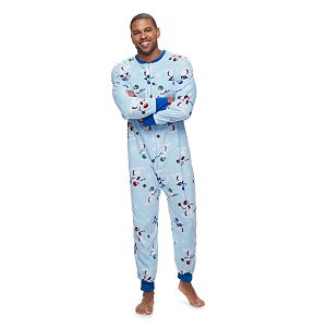Men's Jammies For Your Families Football Snowmen One-Piece Fleece Pajamas