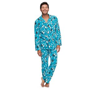 Men's Jammies For Your Families Penguin Pattern Button-Front Top & Bottoms Pajama Set