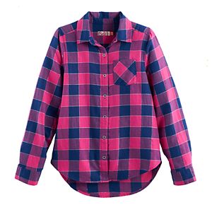 Girls 7-16 & Plus Size SO® Button-Down Metallic Plaid Shirt