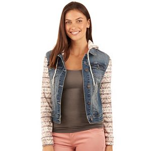 Juniors' Wallflower Print Hooded Jean Jacket
