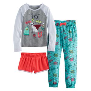 Girls 4-16 SO® Glitter Graphic Tee, Shorts & Pants Pajama Set